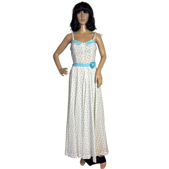 Vintage 60's spring meadow dress in white & blue froral circular XS - Picture 5 of 14